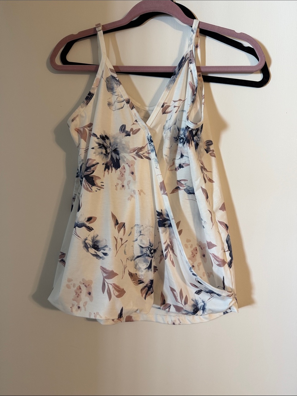 Floral Cream V-Neck Camisole with Blue & Mauve Accent